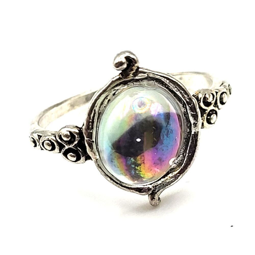 Vintage Fairy Mirrored Cabochon Ring Size 8